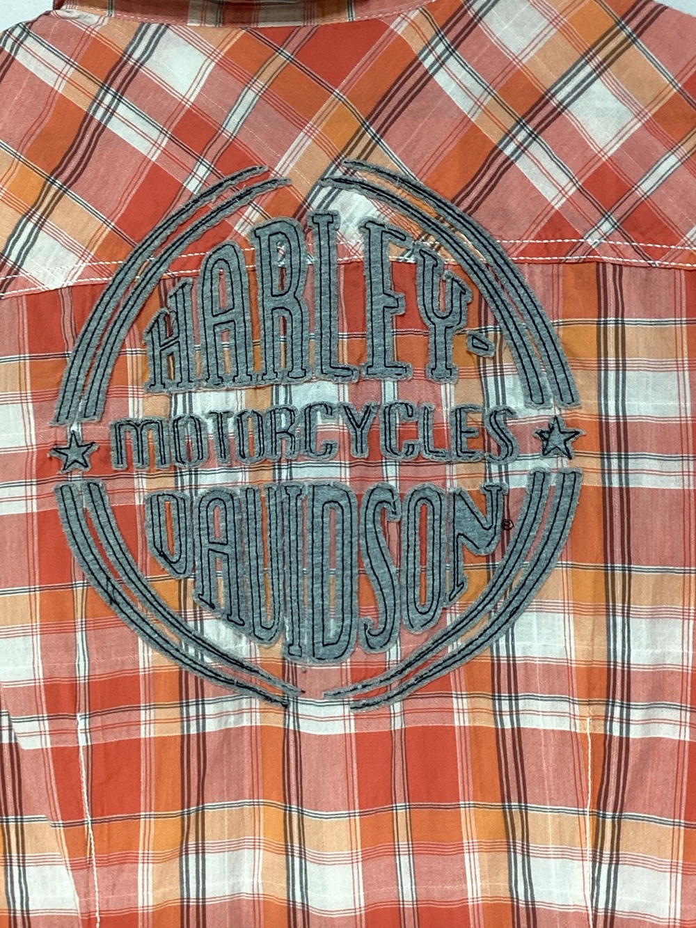 Harley-Davidson Medium Orange Plaid Short-Sleeve Button UpShirt - Picture 6 of 10